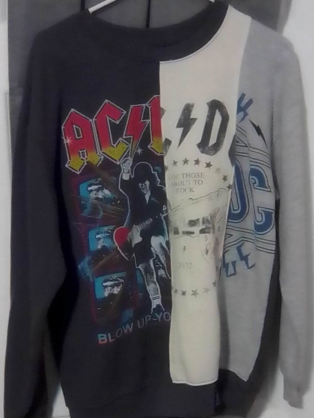 AC/DC Patchwork Crewneck Sweater - Black, Cream, Gray